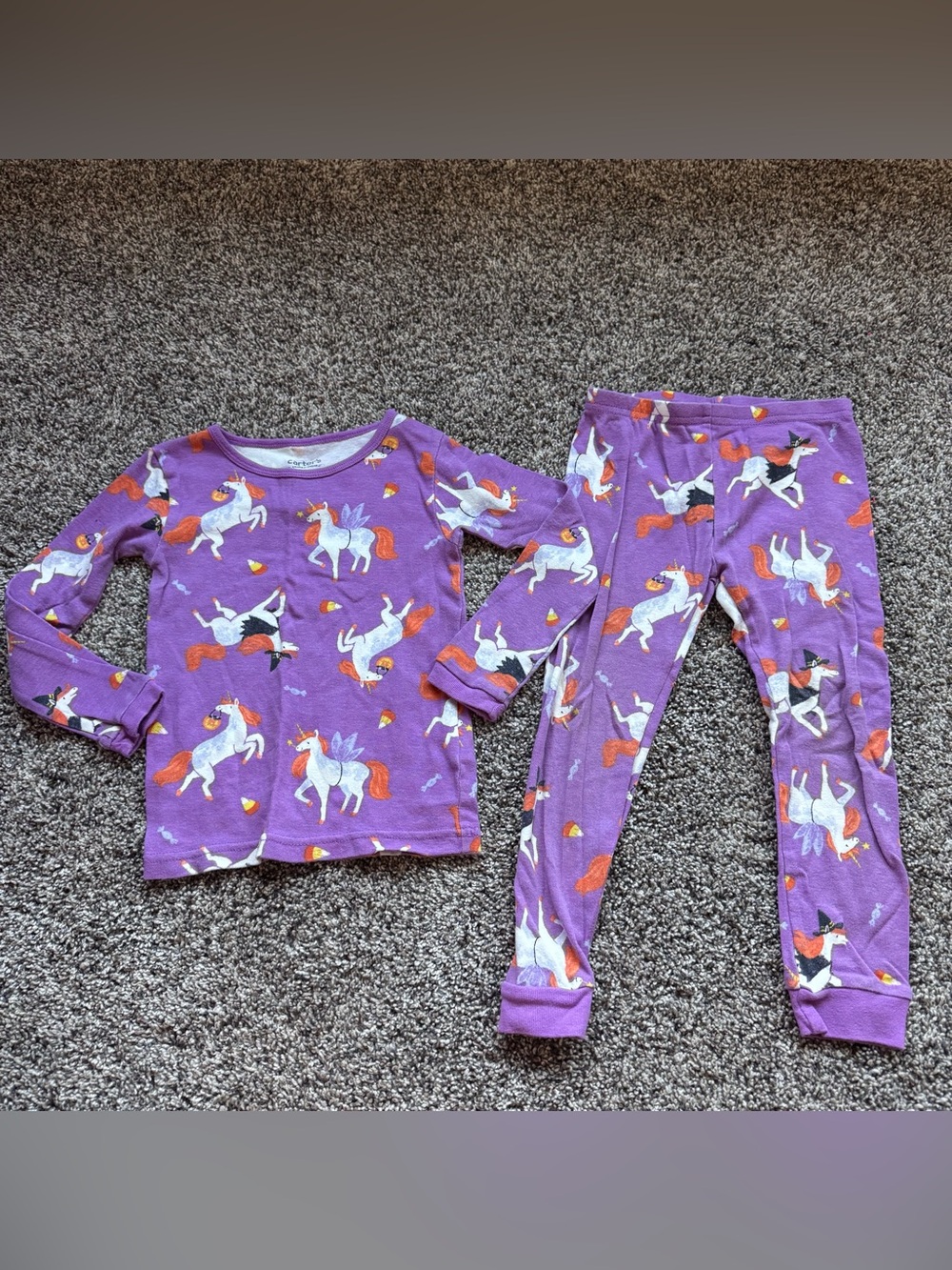 Carter's Purple Unicorn Pajama Set with Orange & White Accents